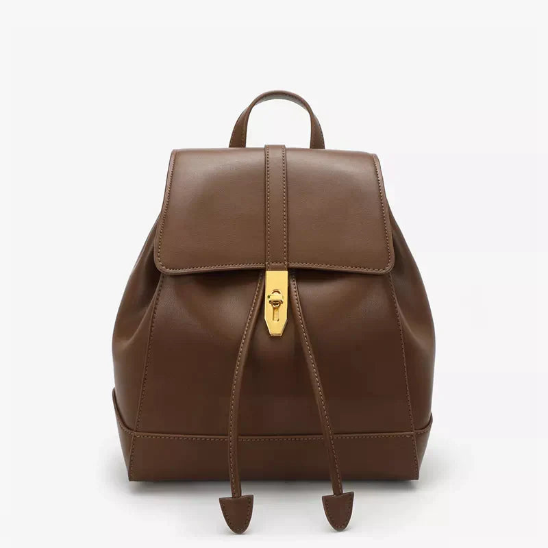 Women's Backpack - Genuine Leather - Adjustable Shoulder Straps - Flap Closure with Twist Lock