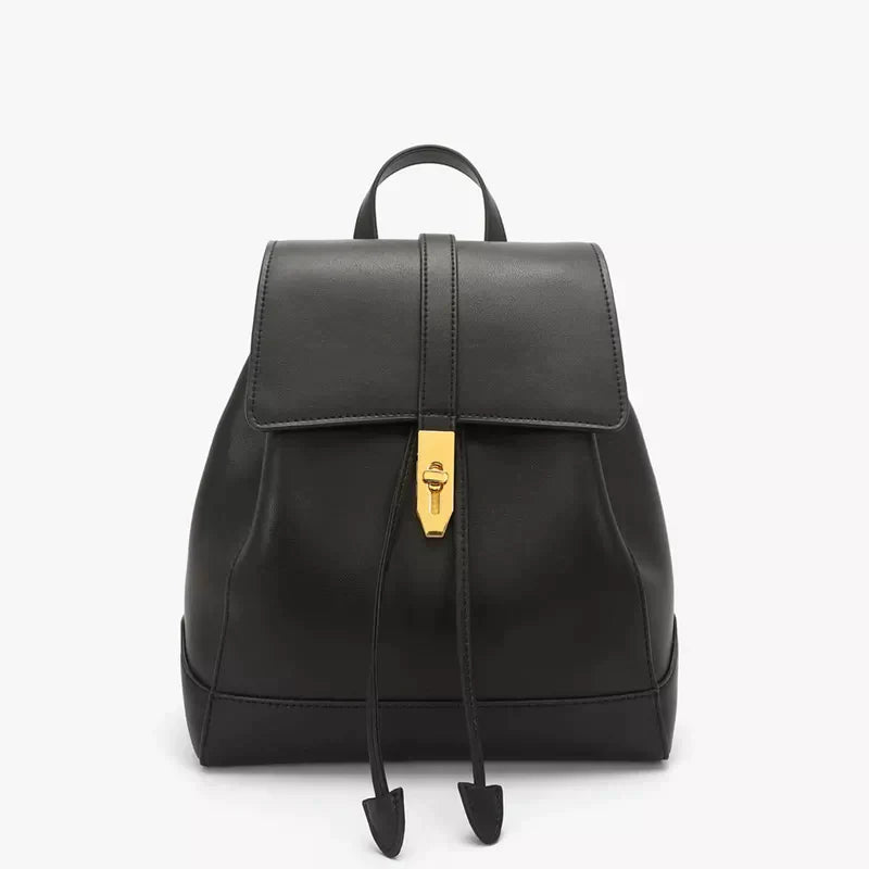 Women's Backpack - Genuine Leather - Adjustable Shoulder Straps - Flap Closure with Twist Lock