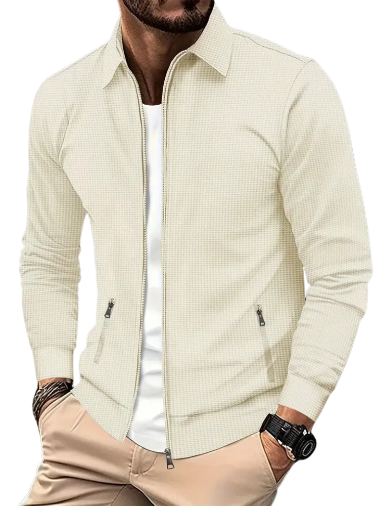 Men's Jacket – Lightweight Texture – Zip Closure – Ribbed Cuffs – Side Pockets with Zipper