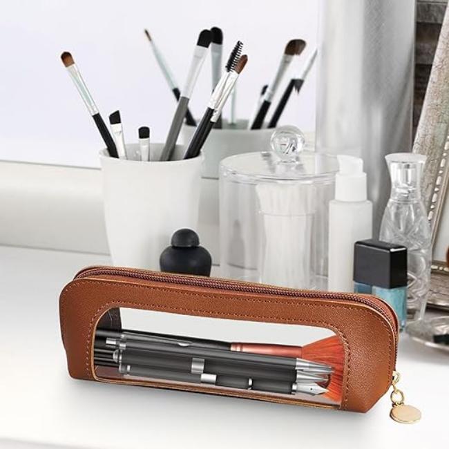 Case - Transparent Design - Faux Leather Finish - Zipper Closure - Practical Organizer