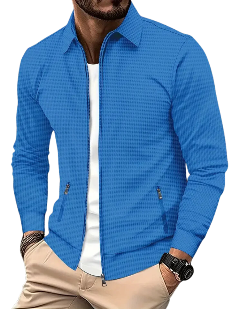 Men's Jacket – Lightweight Texture – Zip Closure – Ribbed Cuffs – Side Pockets with Zipper
