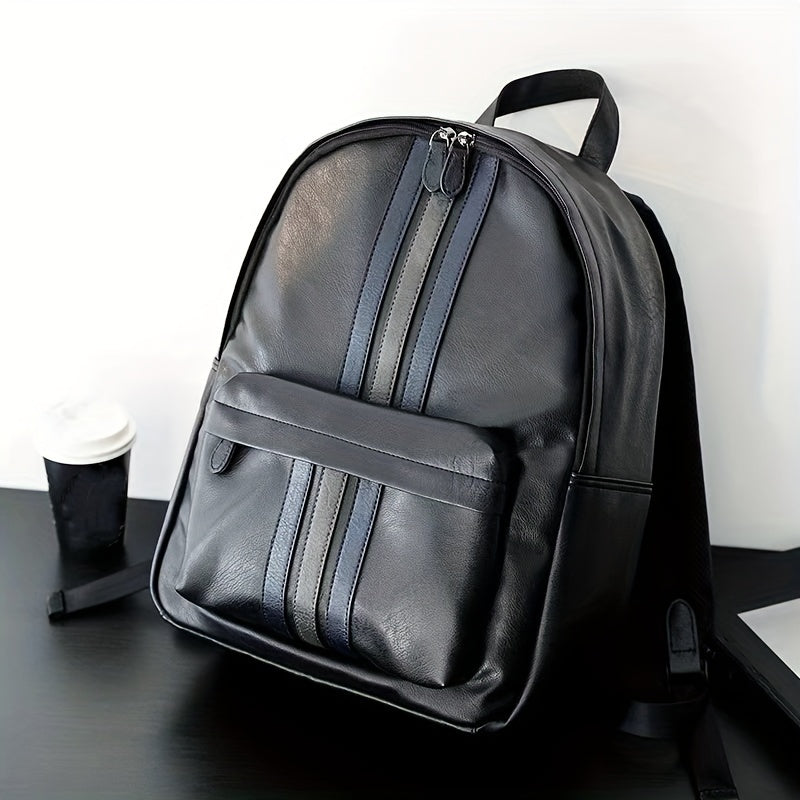 Unisex Backpack – Faux Leather – Structured Design – Front Pocket with Zipper – Adjustable Straps