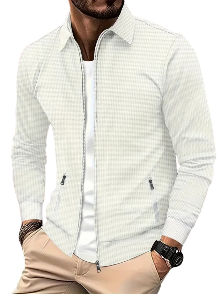 Men's Jacket – Lightweight Texture – Zip Closure – Ribbed Cuffs – Side Pockets with Zipper