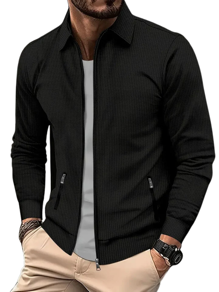 Men's Jacket – Lightweight Texture – Zip Closure – Ribbed Cuffs – Side Pockets with Zipper