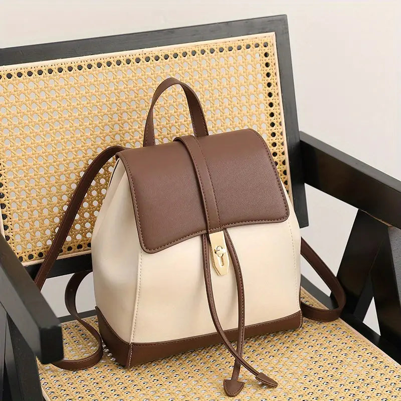 Women's Backpack - Genuine Leather - Adjustable Shoulder Straps - Flap Closure with Twist Lock