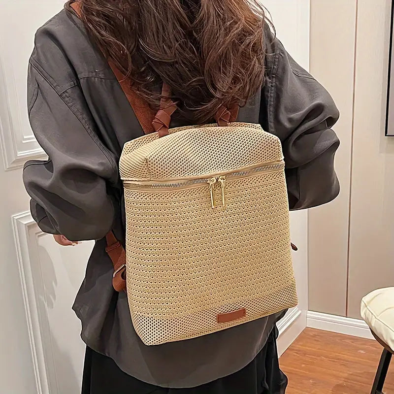 Women's Backpack – Woven Texture – Adjustable Straps – Zipper Closure – Fashionable Design
