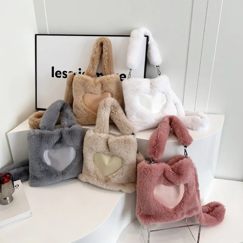 Ellie - Fluffy Heart-Shaped Tote Bag