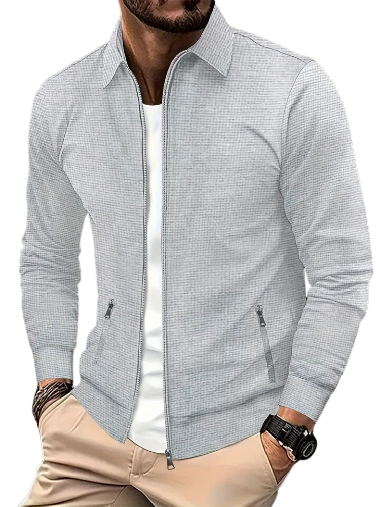Men's Jacket – Lightweight Texture – Zip Closure – Ribbed Cuffs – Side Pockets with Zipper
