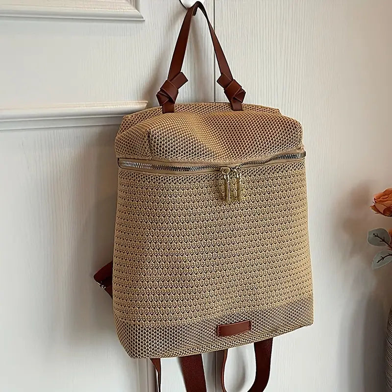 Women's Backpack – Woven Texture – Adjustable Straps – Zipper Closure – Fashionable Design