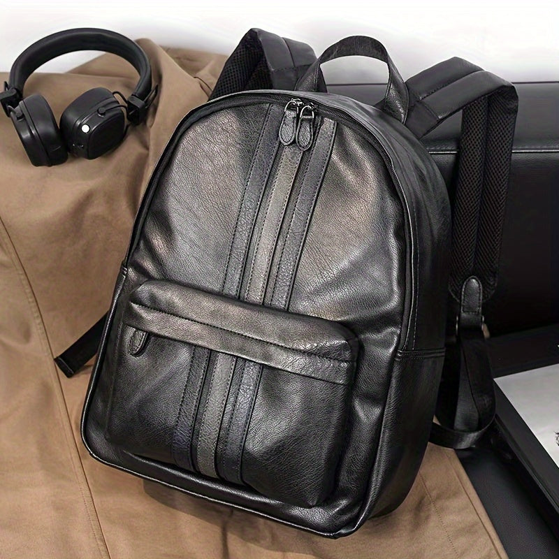 Unisex Backpack – Faux Leather – Structured Design – Front Pocket with Zipper – Adjustable Straps