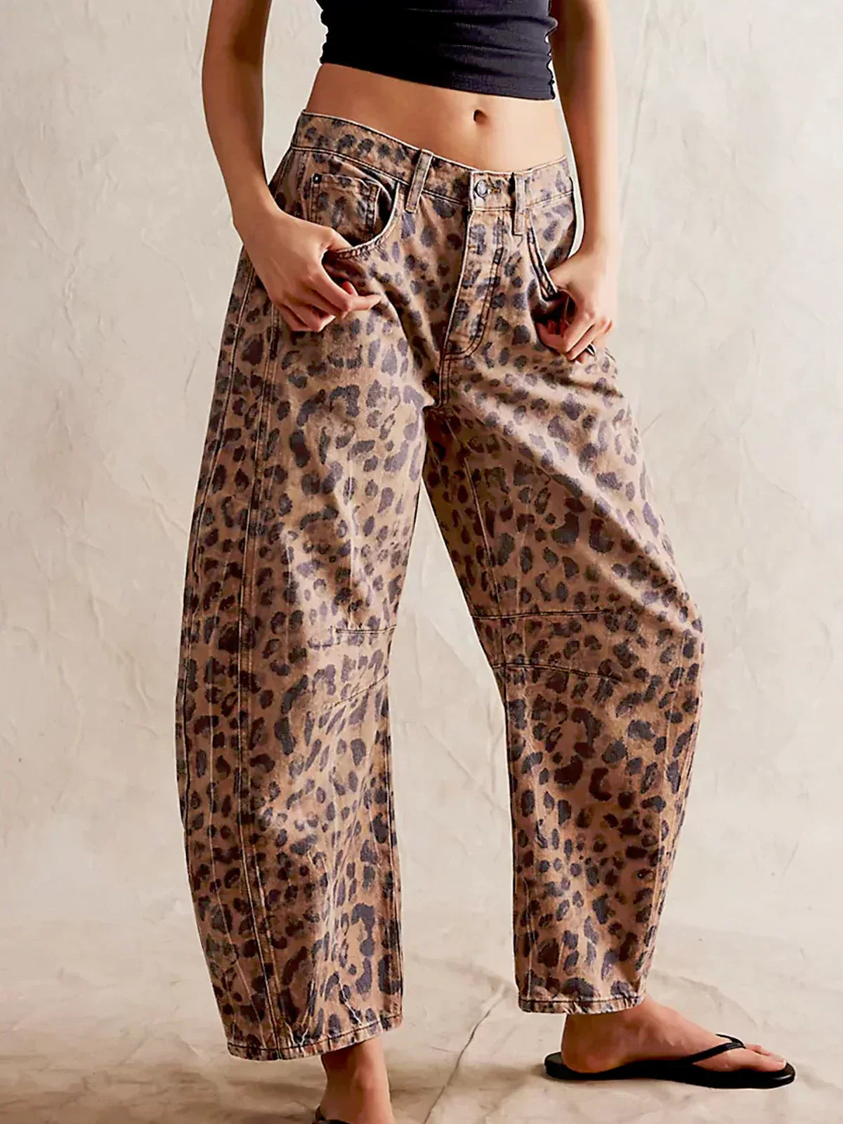Ladies Pants - Wide Legs - High Waist - Comfortable Fit - Trendy Leopard Print