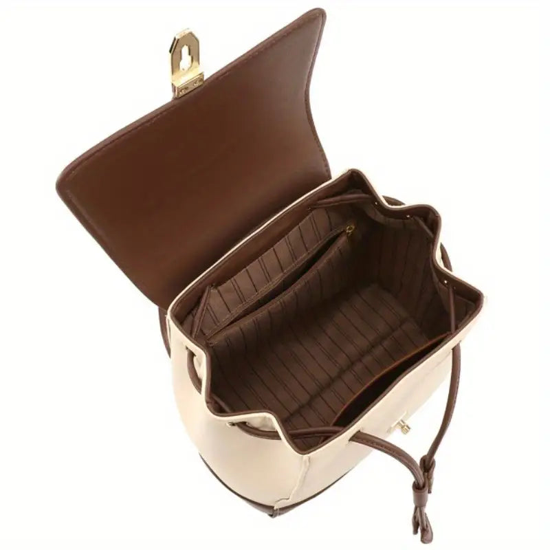 Women's Backpack - Genuine Leather - Adjustable Shoulder Straps - Flap Closure with Twist Lock