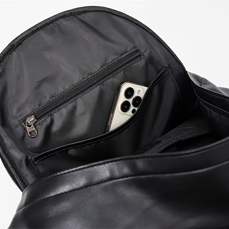 Unisex Backpack – Faux Leather – Structured Design – Front Pocket with Zipper – Adjustable Straps