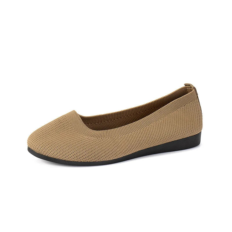 Ladies Ballerina Shoes - Elastic Knit Material - Comfortable - Low Slip On Flat