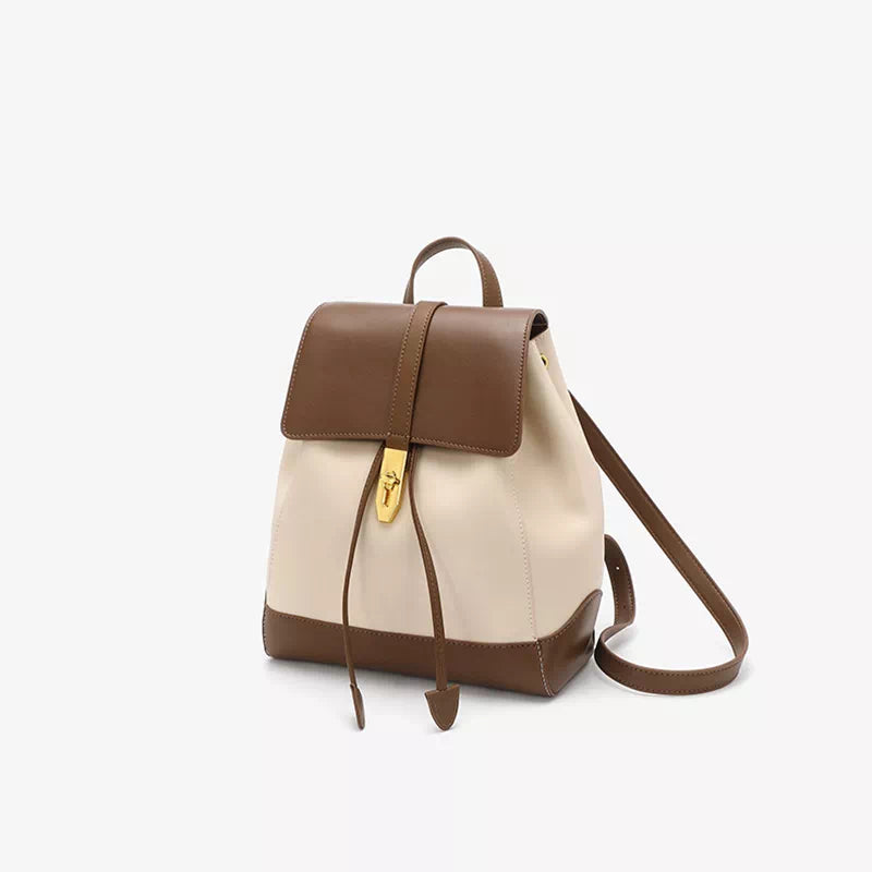 Women's Backpack - Genuine Leather - Adjustable Shoulder Straps - Flap Closure with Twist Lock