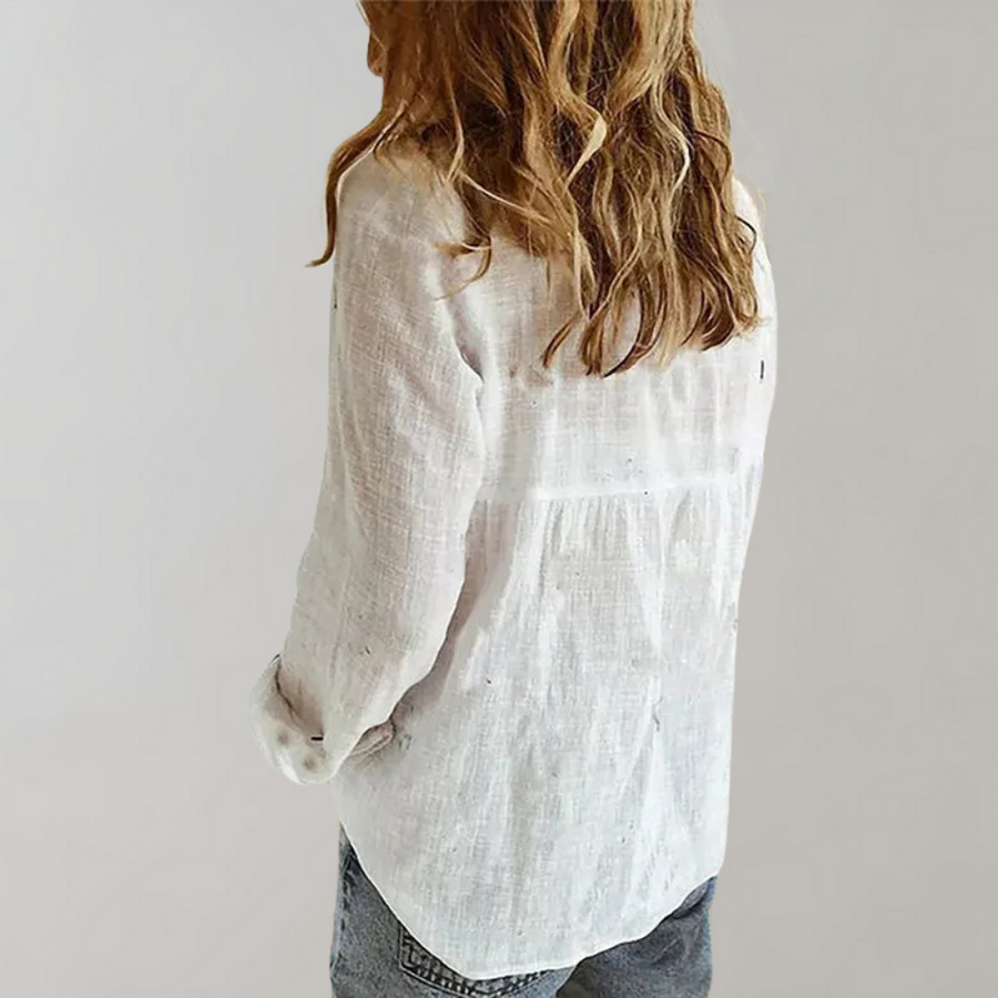 Women's Blouse – Breathable Linen Blend – Relaxed Fit – Long Sleeves – Classic Collar