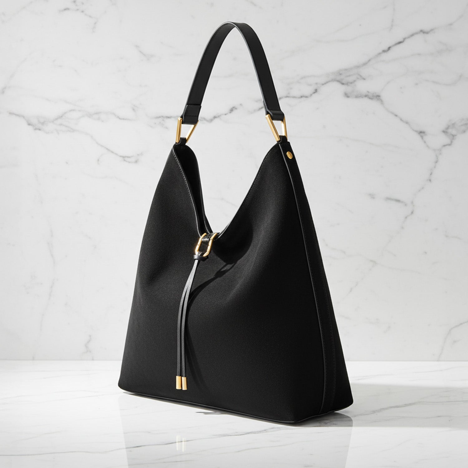 Olivia Hobo Shoulder Bag | Drawstring Detail Gold-Tone Shoulder Bag