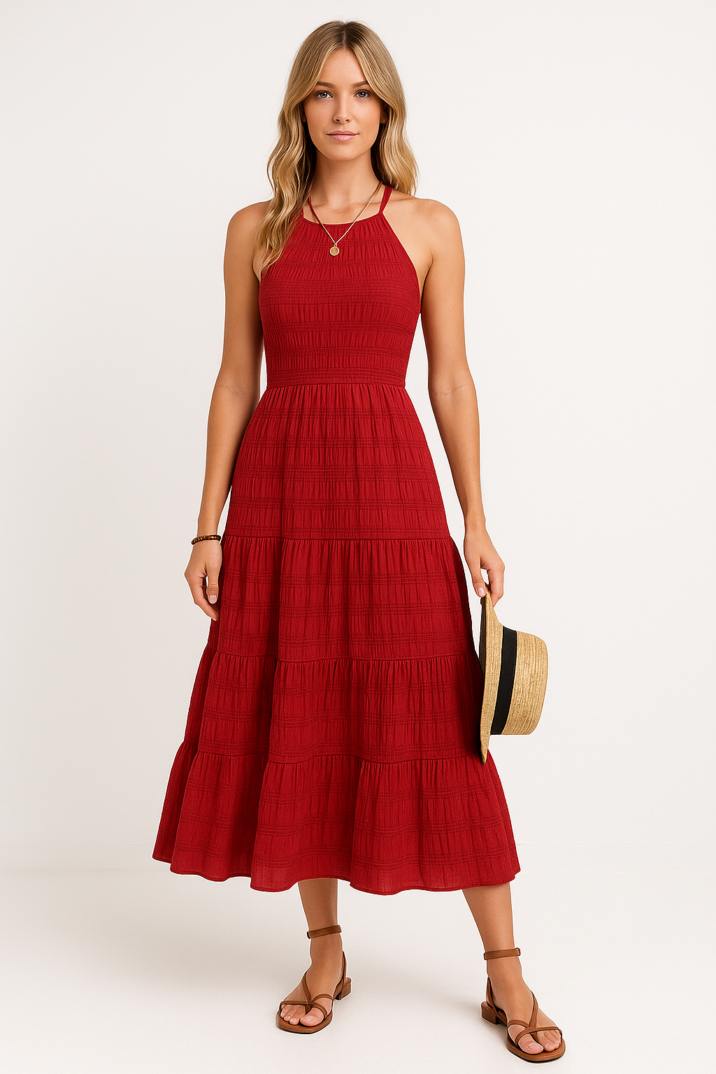 Women's Maxi Dress – Halterneck – A-Line Fit – Layered Skirt – Airy Fabric