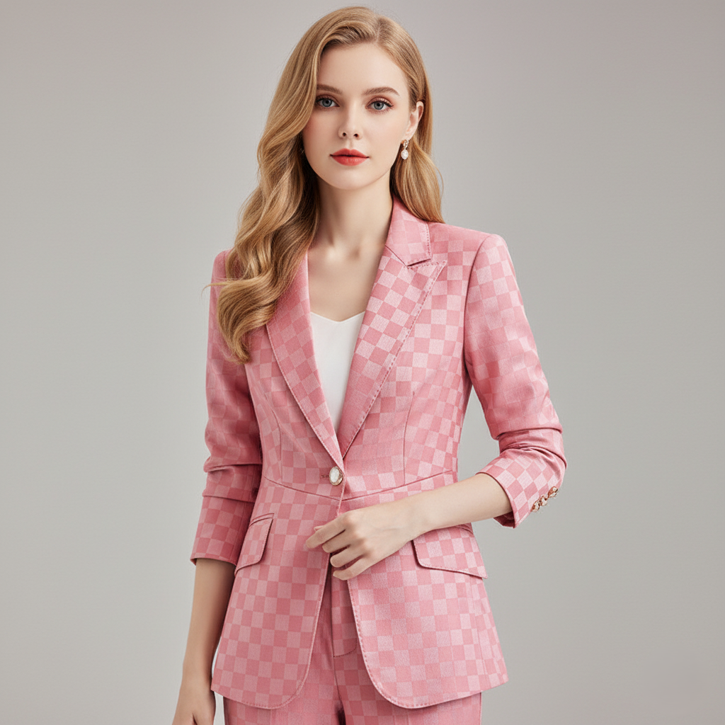 Ladies Blazer - Tailored Fit - Check Pattern - Single Button - Formal & Casual