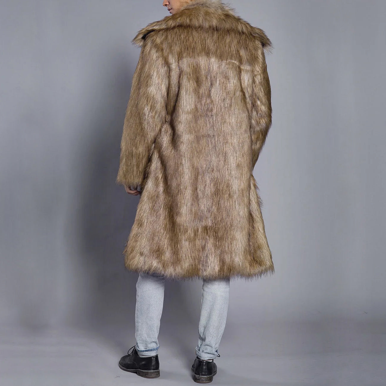 Men's Fur Coat – Oversized Fit – Full Length – Luxury Faux Fur – Open Front