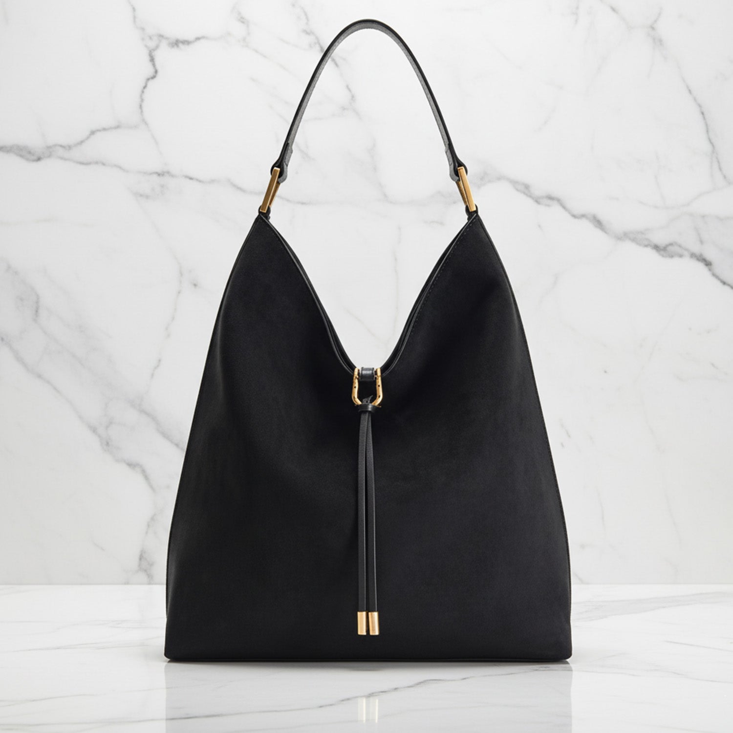 Olivia Hobo Shoulder Bag | Drawstring Detail Gold-Tone Shoulder Bag