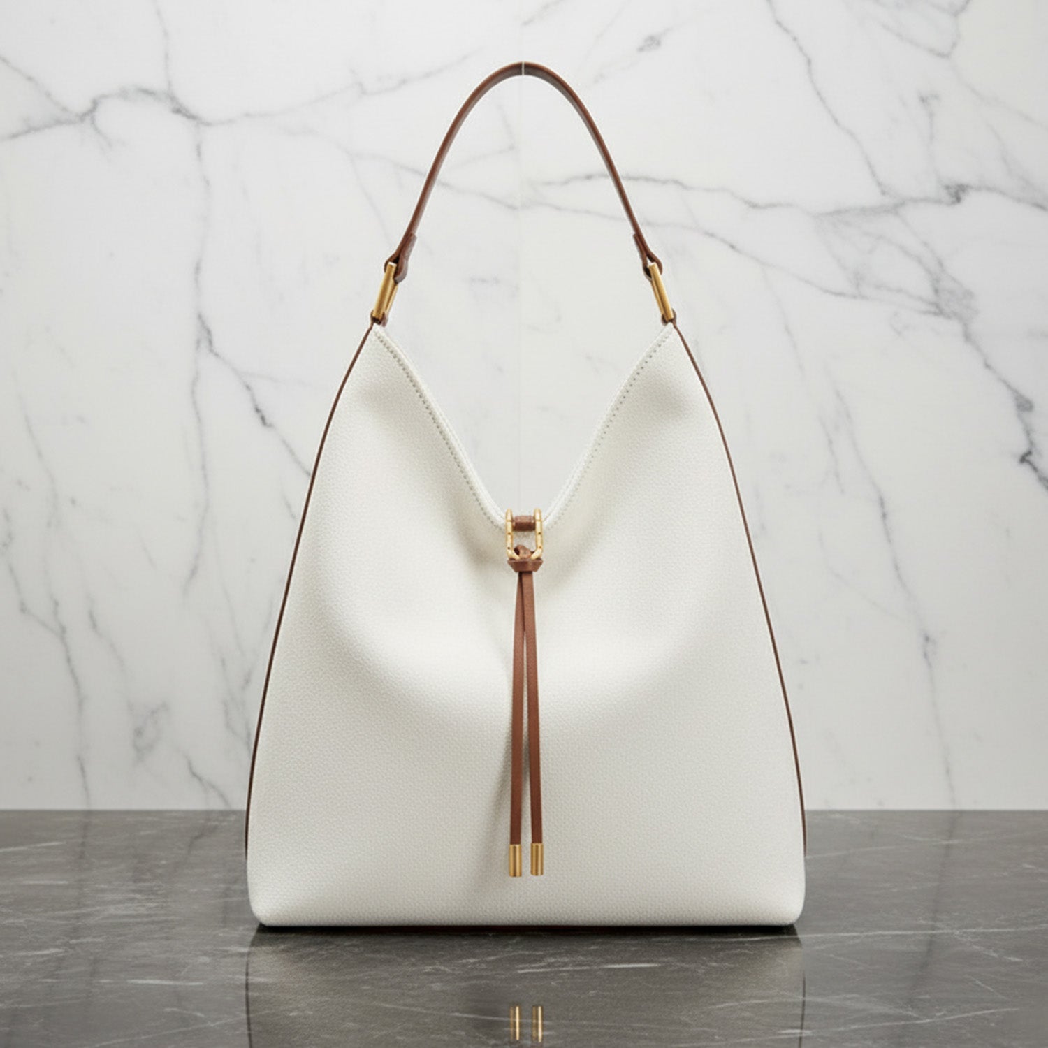 Olivia Hobo Shoulder Bag | Drawstring Detail Gold-Tone Shoulder Bag
