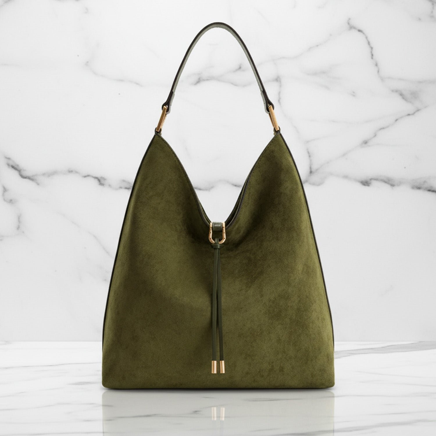 Olivia Hobo Shoulder Bag | Drawstring Detail Gold-Tone Shoulder Bag