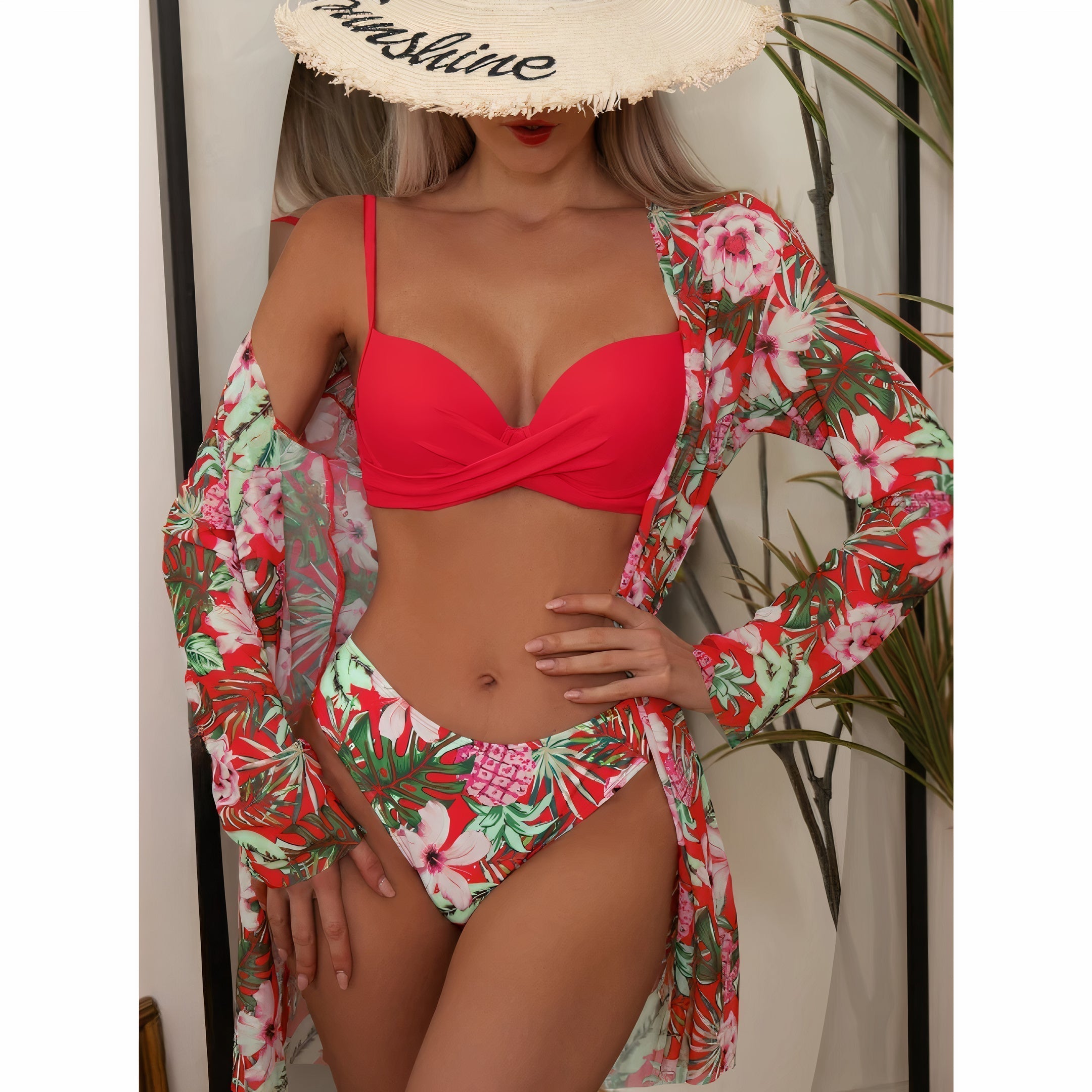 Elena - 3-piece Bikini Set with Floral Print