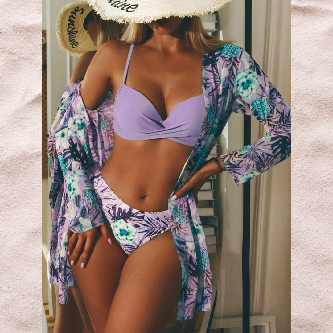 Elena - 3-piece Bikini Set with Floral Print