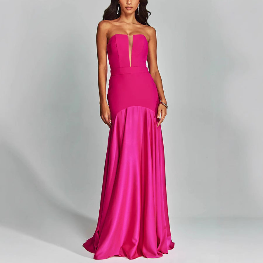 Ladies Evening Dress – Strapless – Slim Fit – Luxurious Shine – Plunging Neckline – Long Model