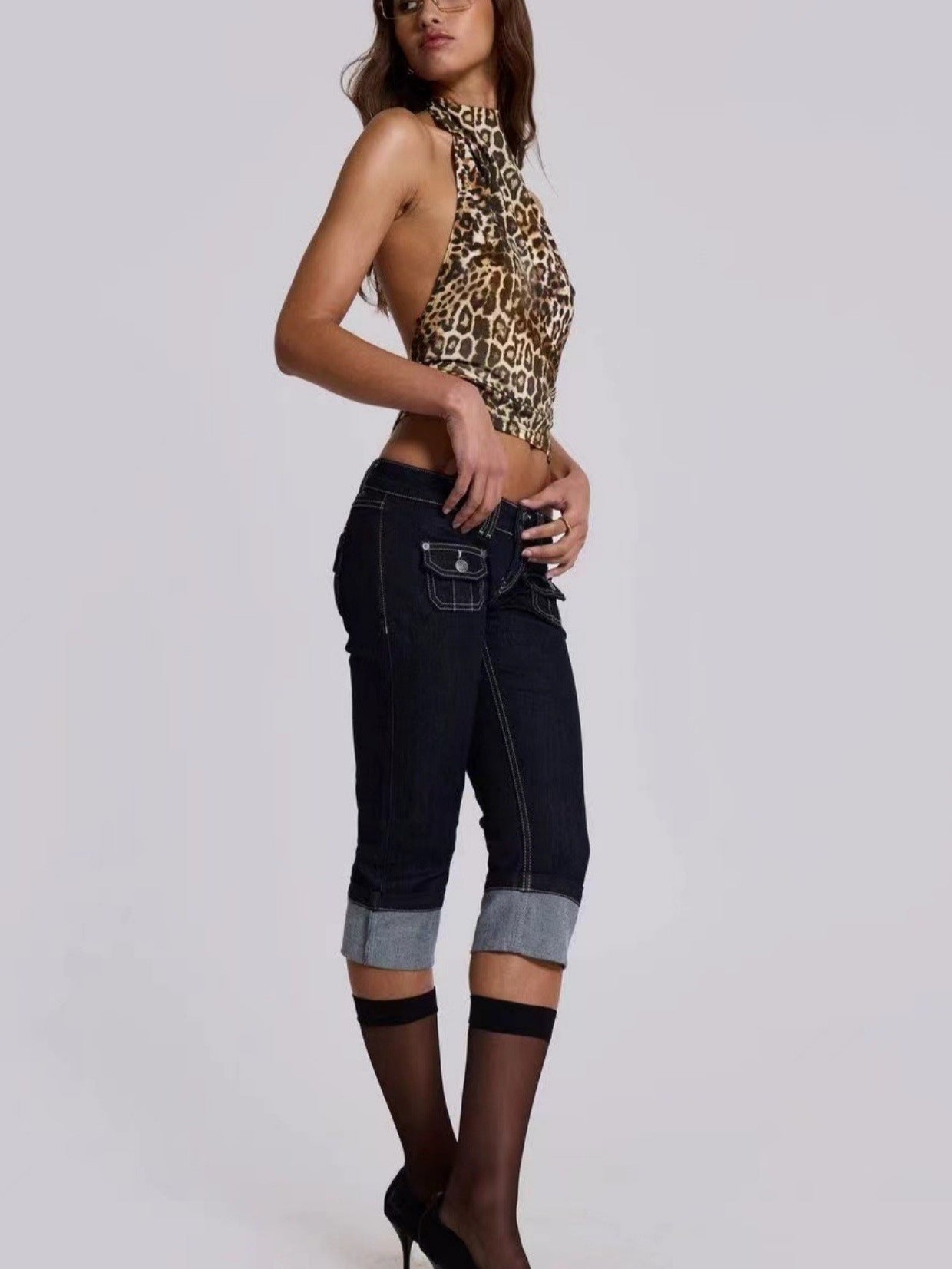 Haltertop for women - leopard print - backless design