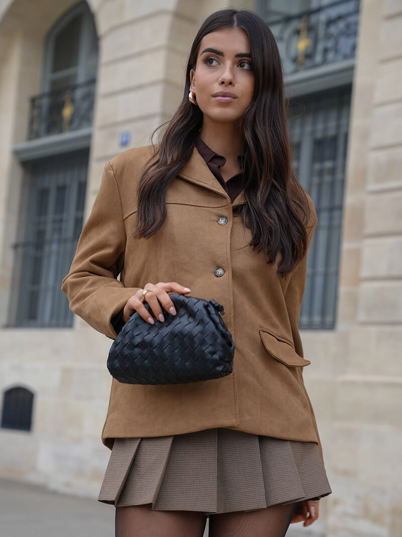 Retro artistic brown coat for ladies - casual with lapel collar
