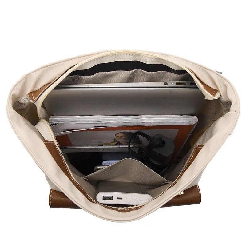 Unisex Backpack – Canvas & Faux Leather – Adjustable Shoulder Straps – Buckle Closure – Lightweight
