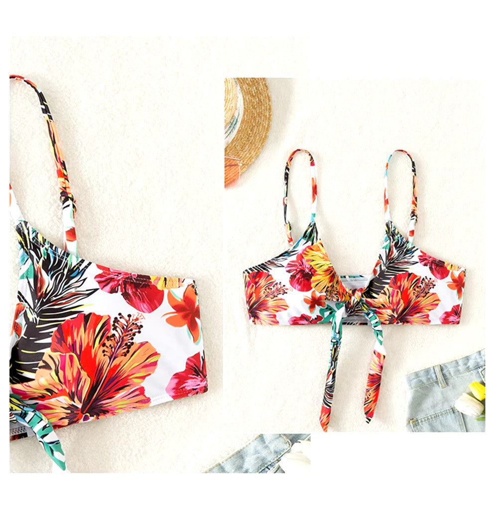 Ladies Bikini Set – Bralette Top with Bow – High Waist Brief – Includes Airy Cover-Up