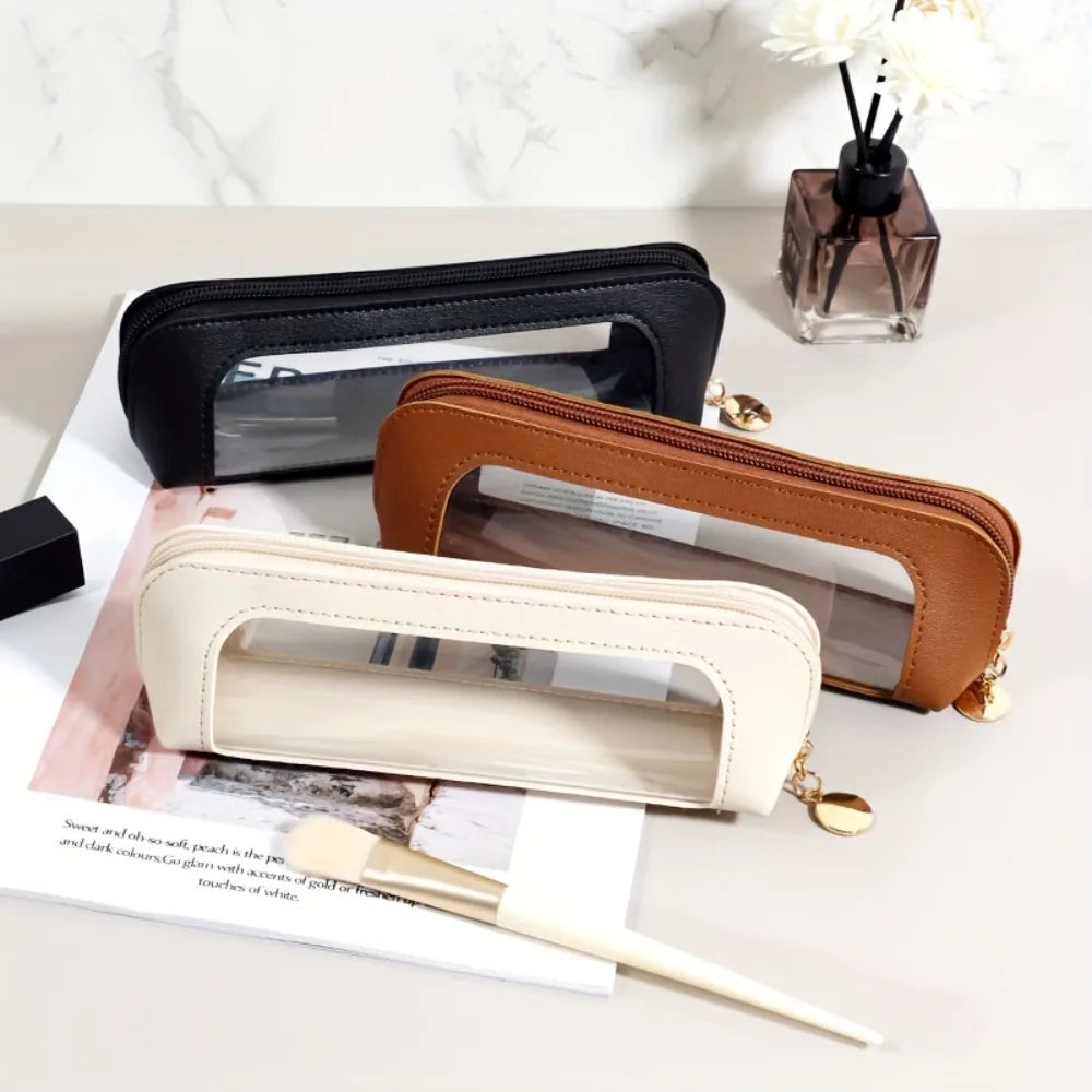 Case - Transparent Design - Faux Leather Finish - Zipper Closure - Practical Organizer