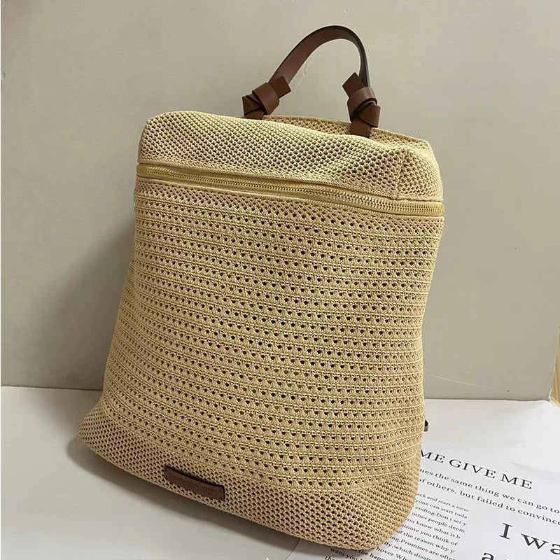 Women's Backpack – Woven Texture – Adjustable Straps – Zipper Closure – Fashionable Design