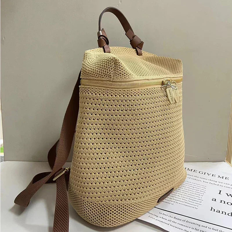 Women's Backpack – Woven Texture – Adjustable Straps – Zipper Closure – Fashionable Design