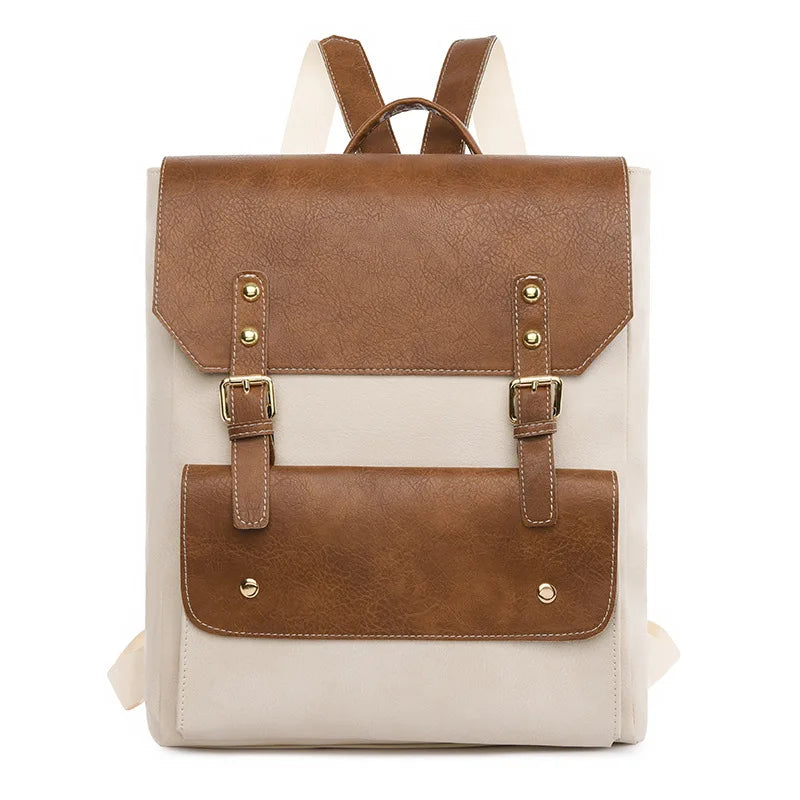 Unisex Backpack – Canvas & Faux Leather – Adjustable Shoulder Straps – Buckle Closure – Lightweight
