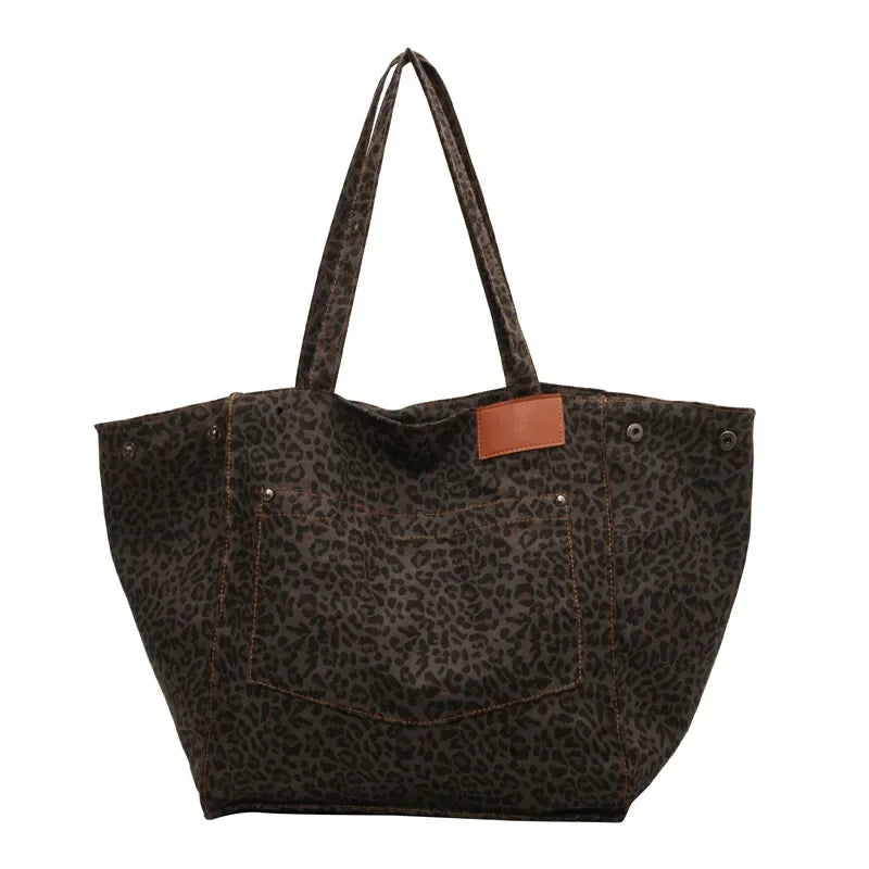 Ladies Shopper Bag - Roomy Model - Leopard Print - Canvas - Shoulder Handles