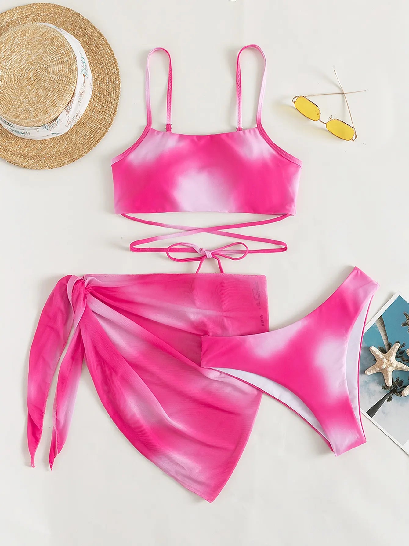 Women's Bikini Set – Bandeau Top with Crisscross Straps – High Waist Brief – Modern Design