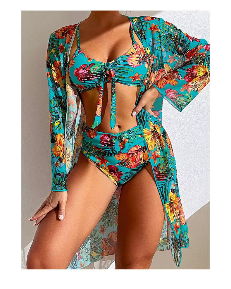 Ladies Bikini Set – Bralette Top with Bow – High Waist Brief – Includes Airy Cover-Up