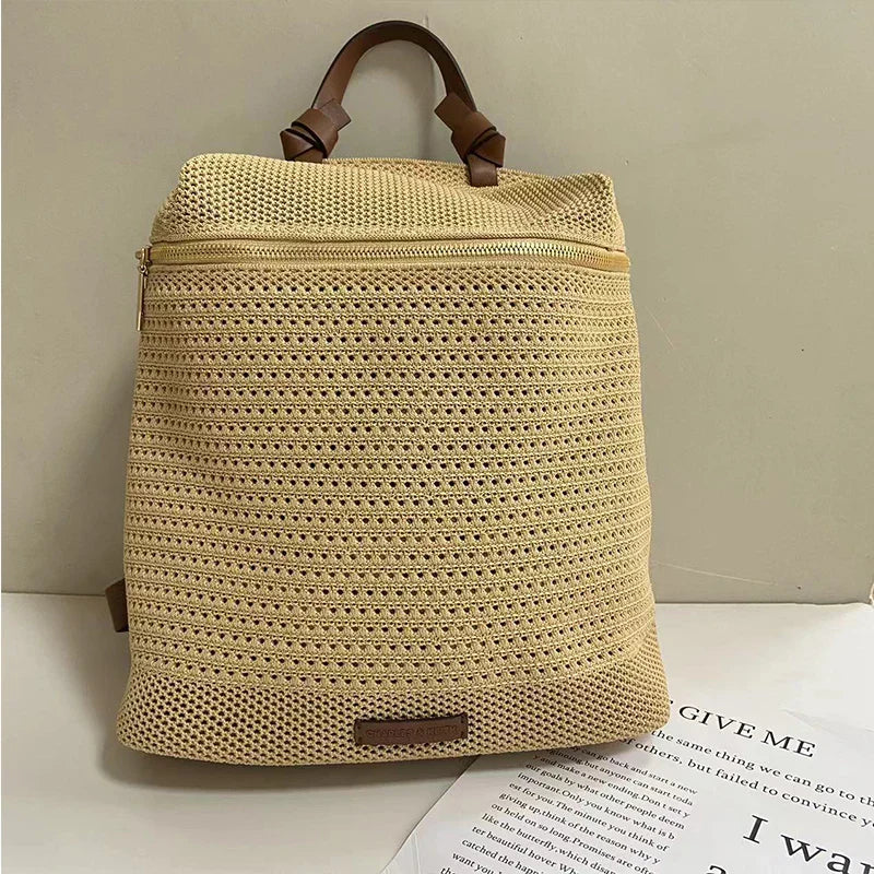 Women's Backpack – Woven Texture – Adjustable Straps – Zipper Closure – Fashionable Design