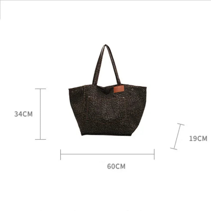 Ladies Shopper Bag - Roomy Model - Leopard Print - Canvas - Shoulder Handles