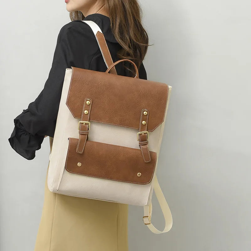 Unisex Backpack – Canvas & Faux Leather – Adjustable Shoulder Straps – Buckle Closure – Lightweight