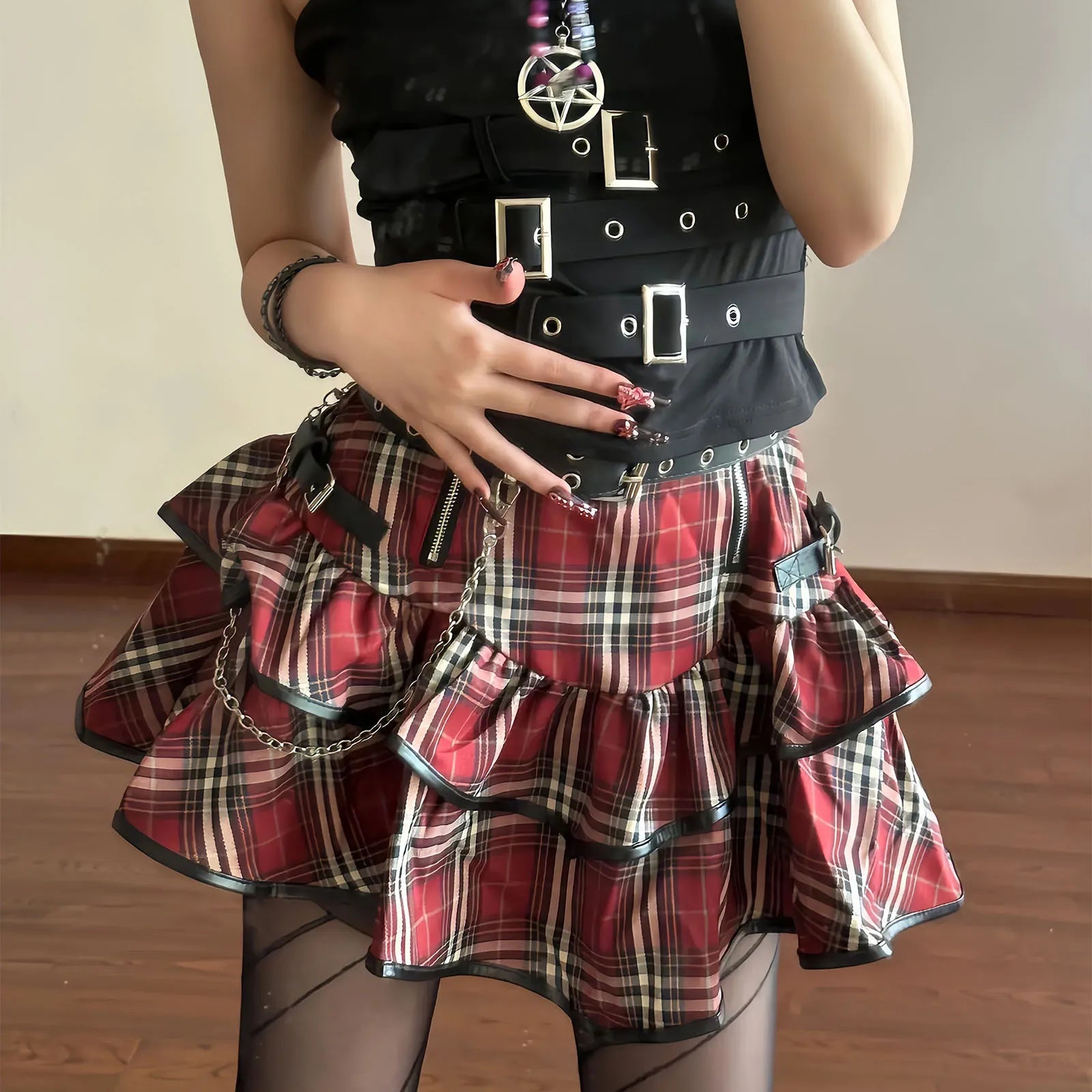 Checked mini skirt with ruffles