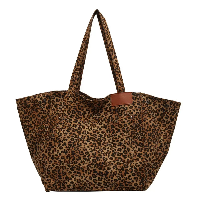 Ladies Shopper Bag - Roomy Model - Leopard Print - Canvas - Shoulder Handles