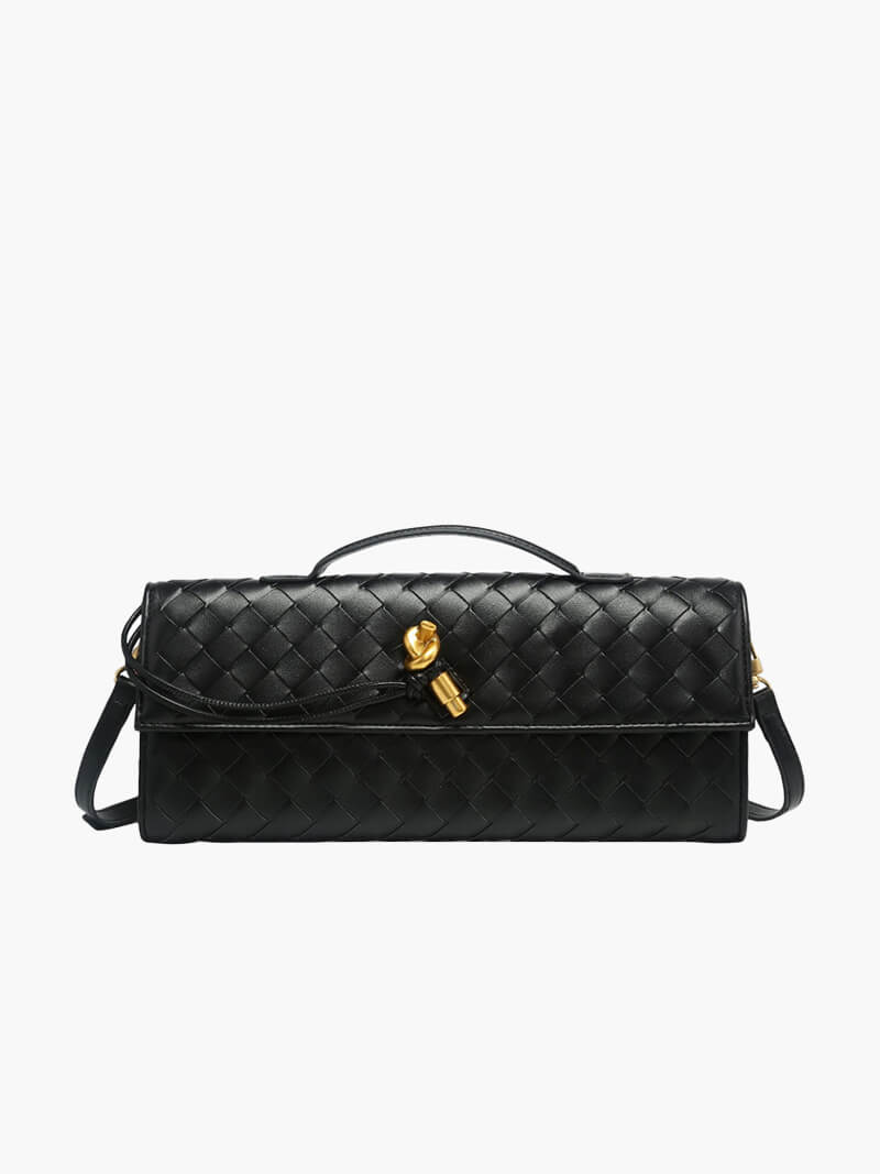 Ladies Clutch Bag - Luxury Woven Design - Flap Closure - Stylish Handle