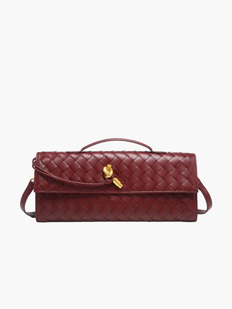 Ladies Clutch Bag - Luxury Woven Design - Flap Closure - Stylish Handle