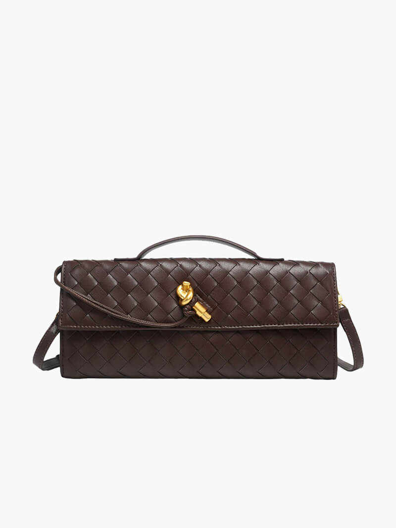 Ladies Clutch Bag - Luxury Woven Design - Flap Closure - Stylish Handle