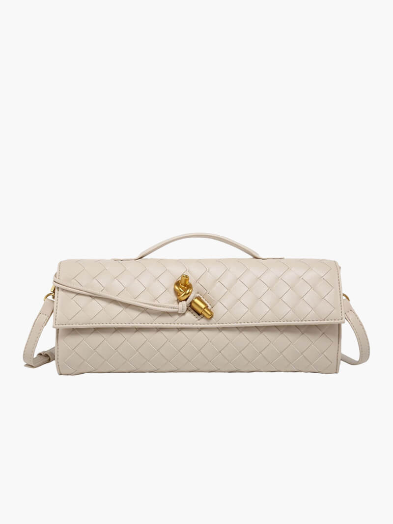 Ladies Clutch Bag - Luxury Woven Design - Flap Closure - Stylish Handle